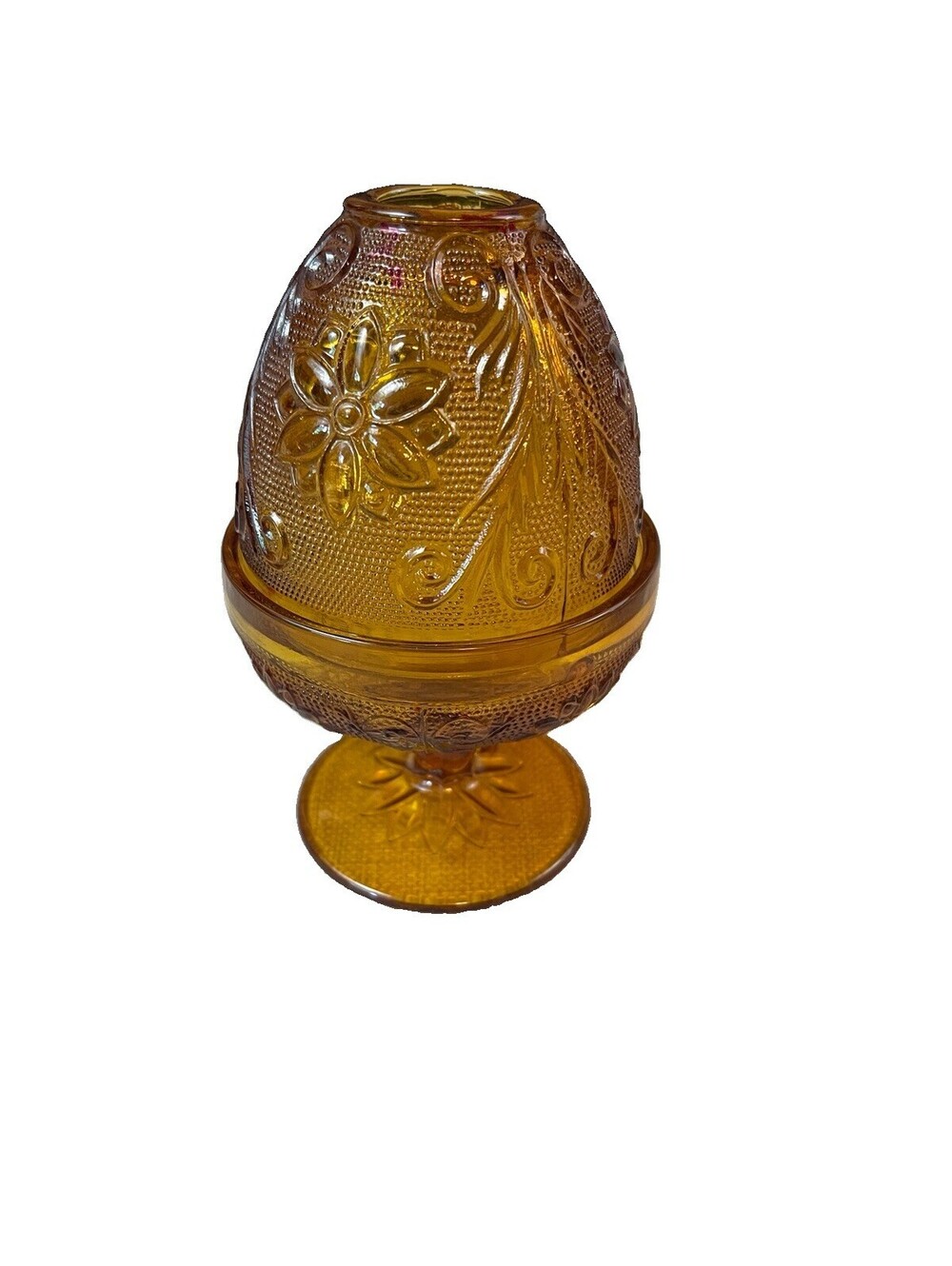 Vintage Indiana Amber Glass Tiara Fairy Lamp 6” Tall